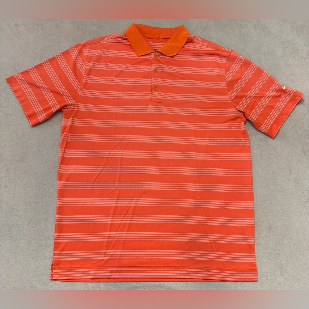 Nike Golf Tour Performance Polo Shirt Men’s Medium Orange Striped Dri-Fit Golf